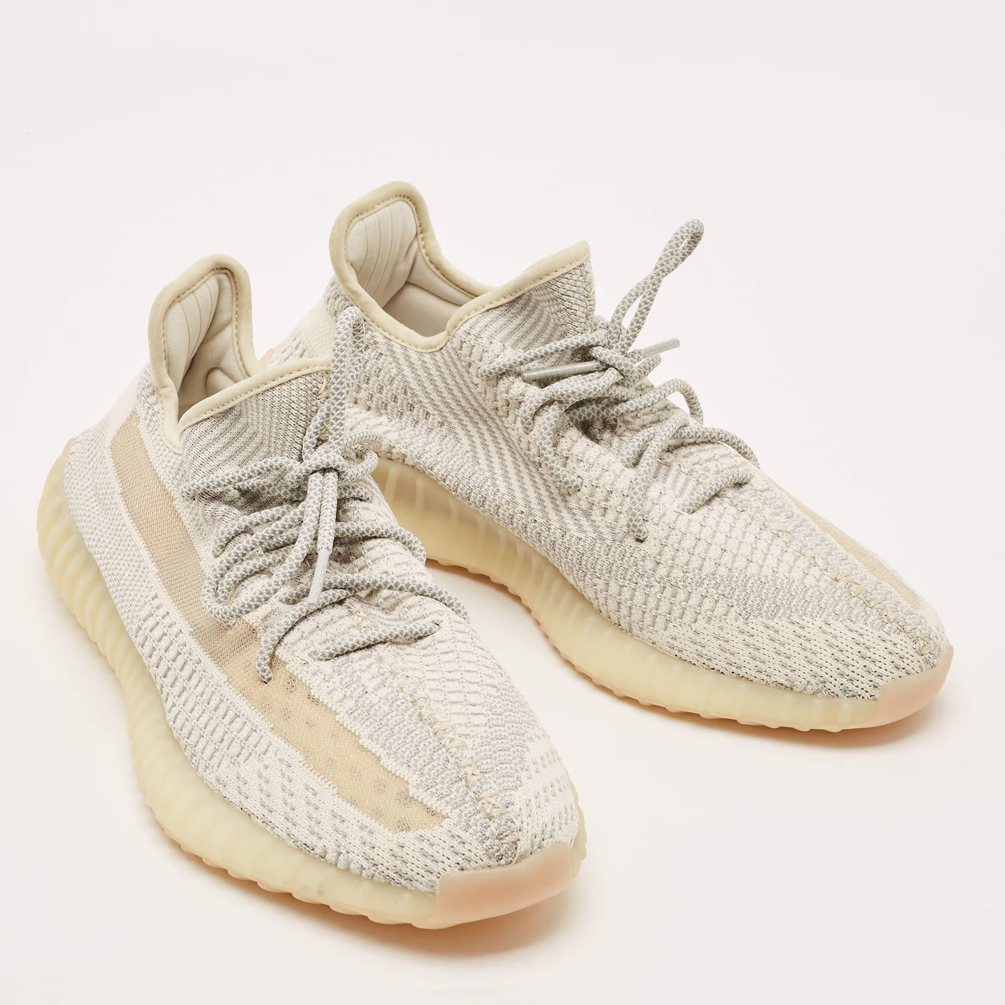 Yeezy x Adidas Boost 350 Natural V2 Size 45.5 Grey/White Knit Fabric Low Top Sneakers