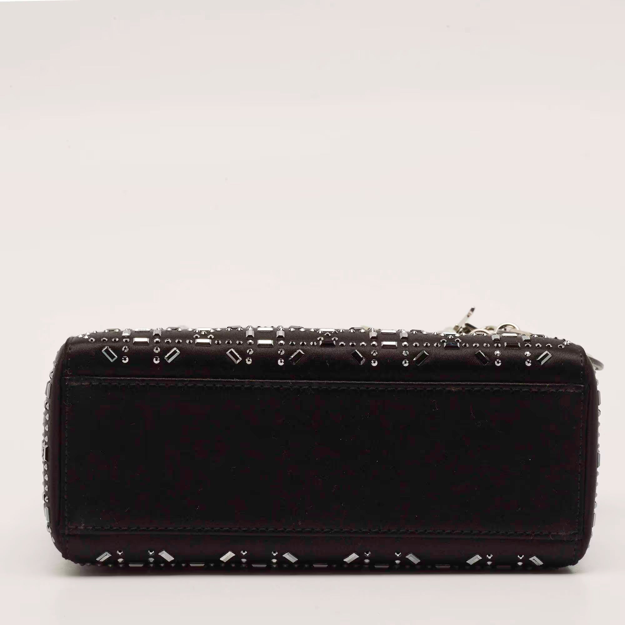 Dior Lady Dior Crystal Mini Black Cannage Satin Tote