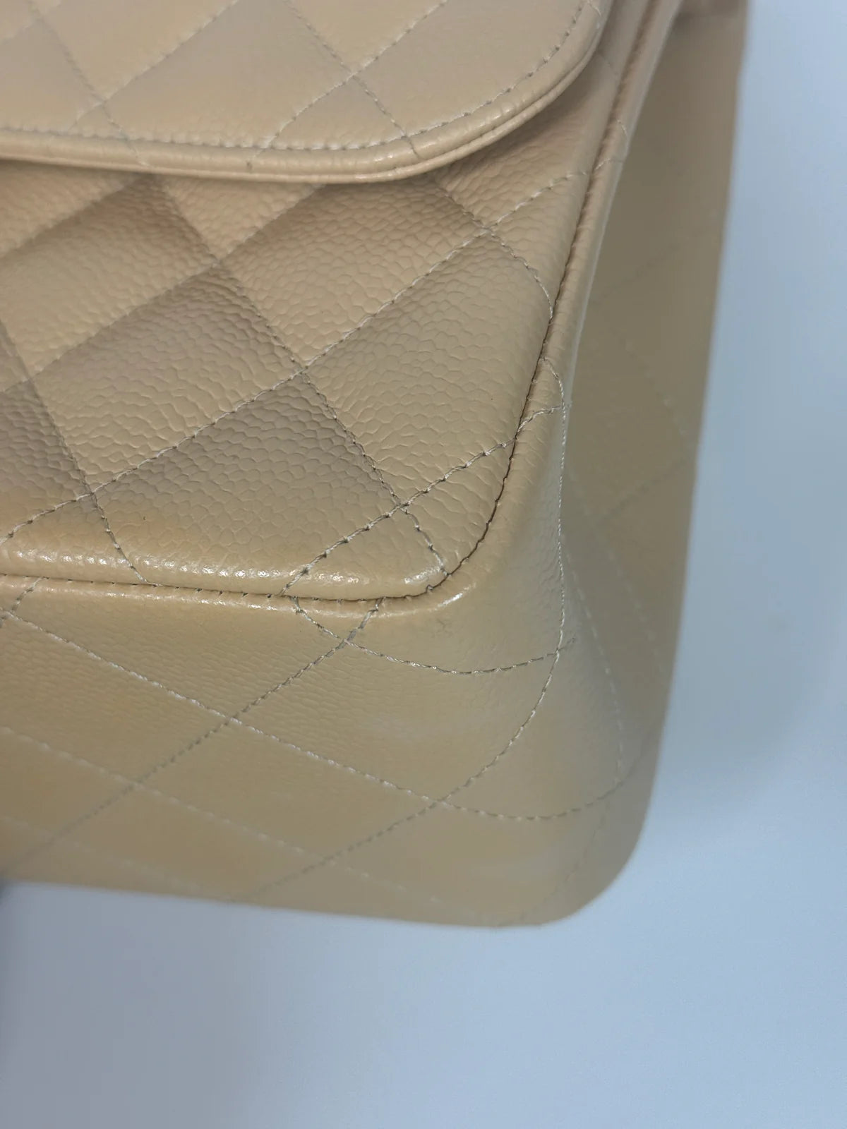 CHANEL JUMBO CLASSIC FLAP BAG IN BEIGE CAVIAR LEATHER WITH SHW