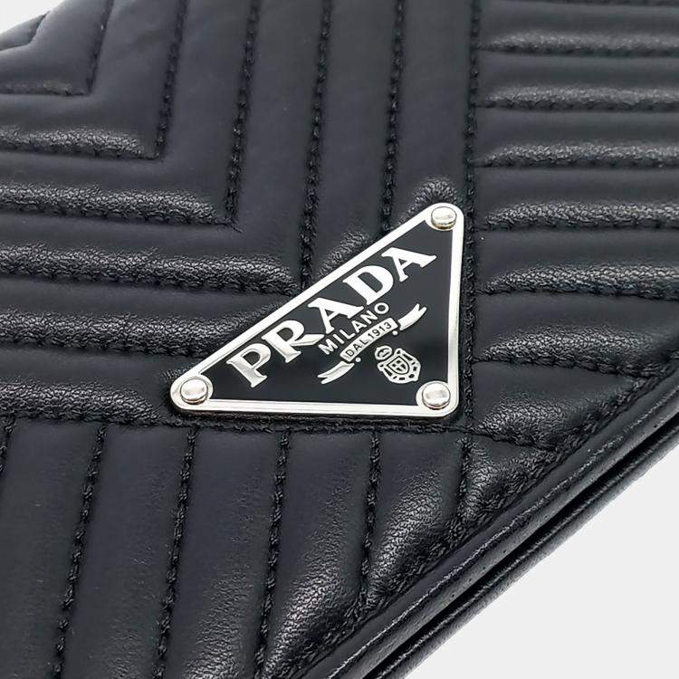 Prada Black Leather Napa Diagram Mini Chain Crossbody Bag