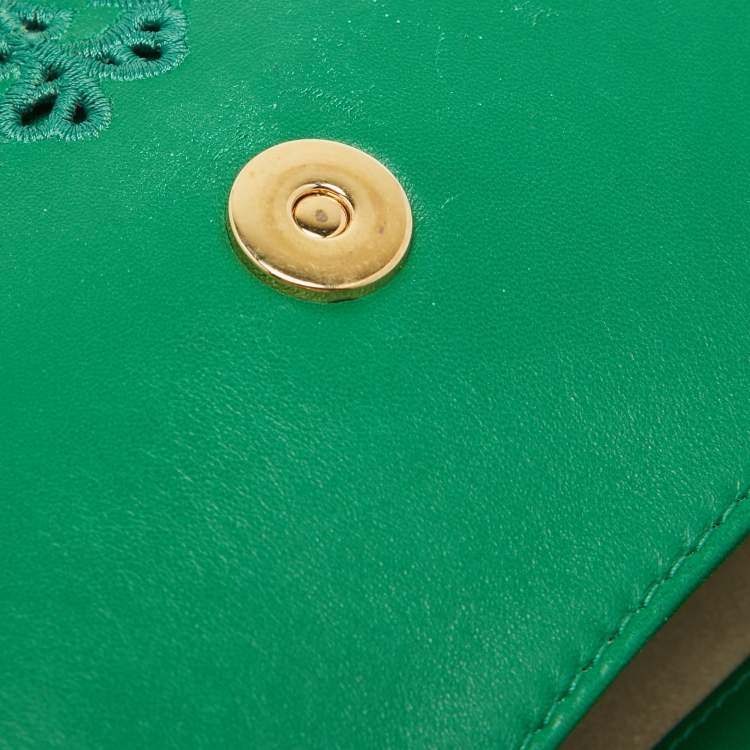 Dolce & Gabbana Green Leather Small Embroidered Miss Sicily Top Handle Bag