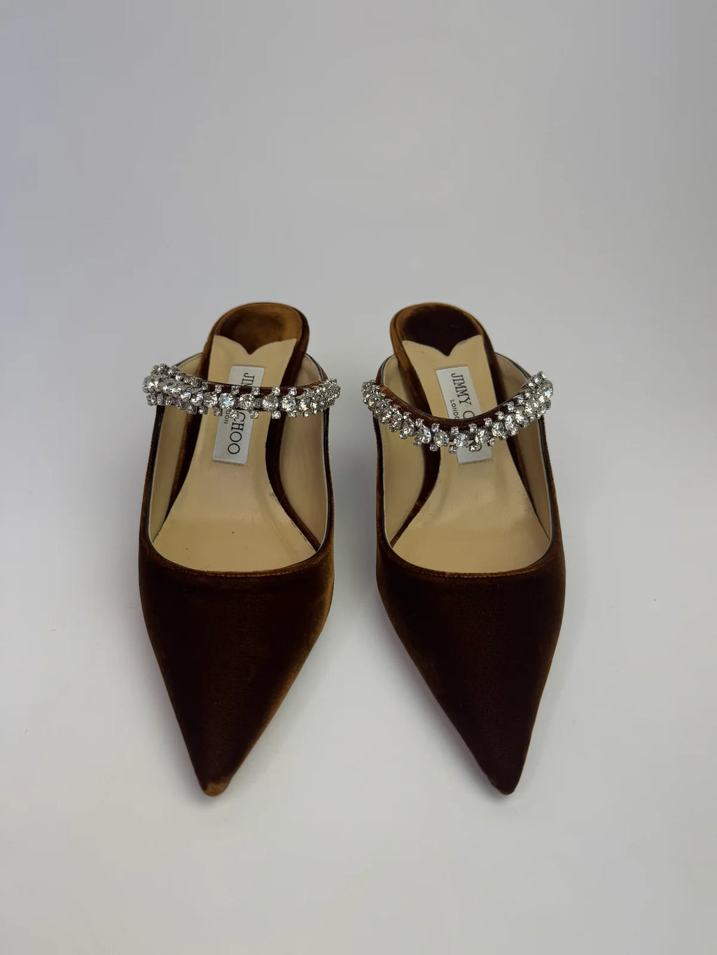 JIMMY CHOO BING TAN VELVET 65 HEELS (SIZE 39/UK6)