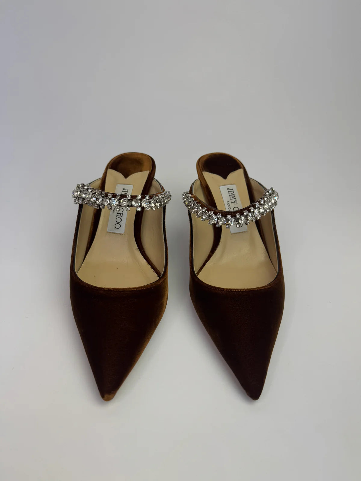JIMMY CHOO BING TAN VELVET 65 HEELS (SIZE 39/UK6)