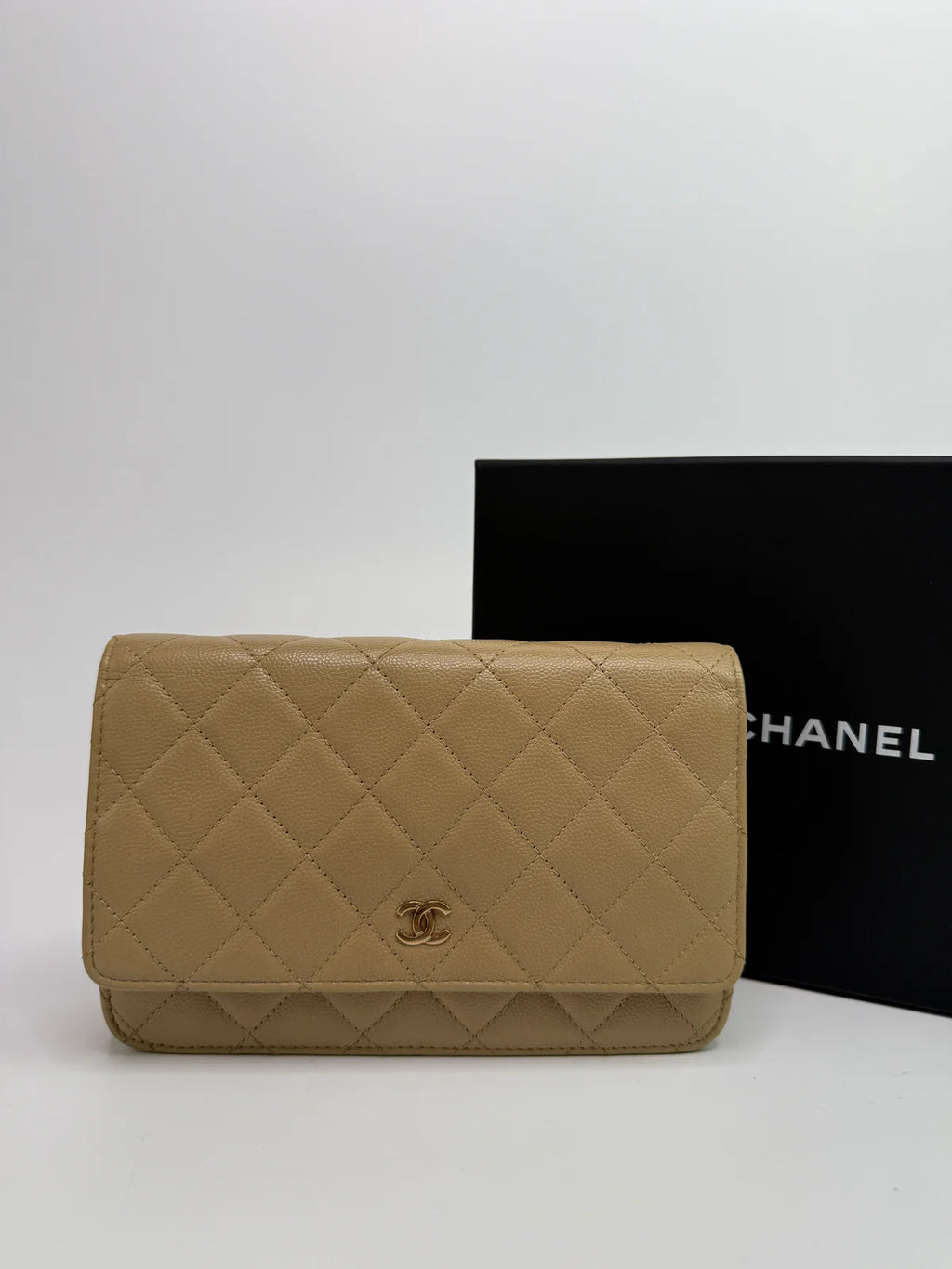 CHANEL WALLET ON CHAIN BEIGE CAVIAR LEATHER GHW