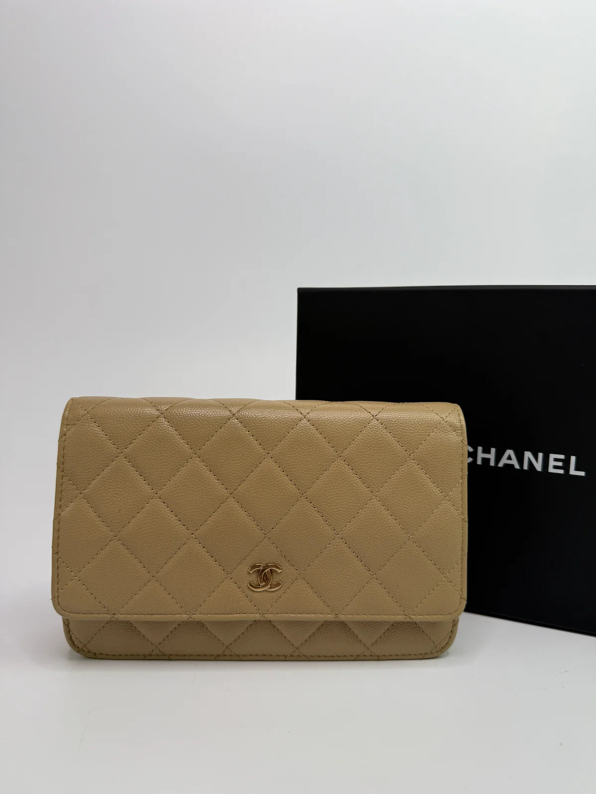 CHANEL WALLET ON CHAIN BEIGE CAVIAR LEATHER GHW