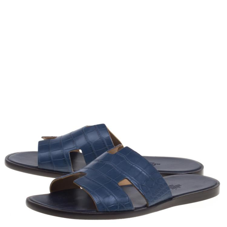 Hermes Indigo Blue Alligator Izmir Sandals Size 44
