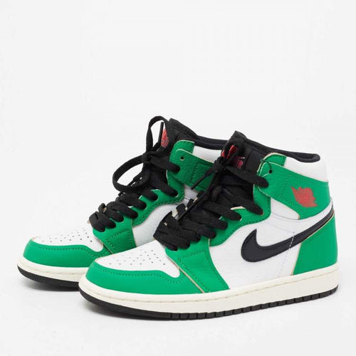 Air Jordans Green/White Leather 1 Retro High Top Sneakers Size 38.5