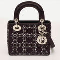 Dior Lady Dior Crystal Mini Black Cannage Satin Tote