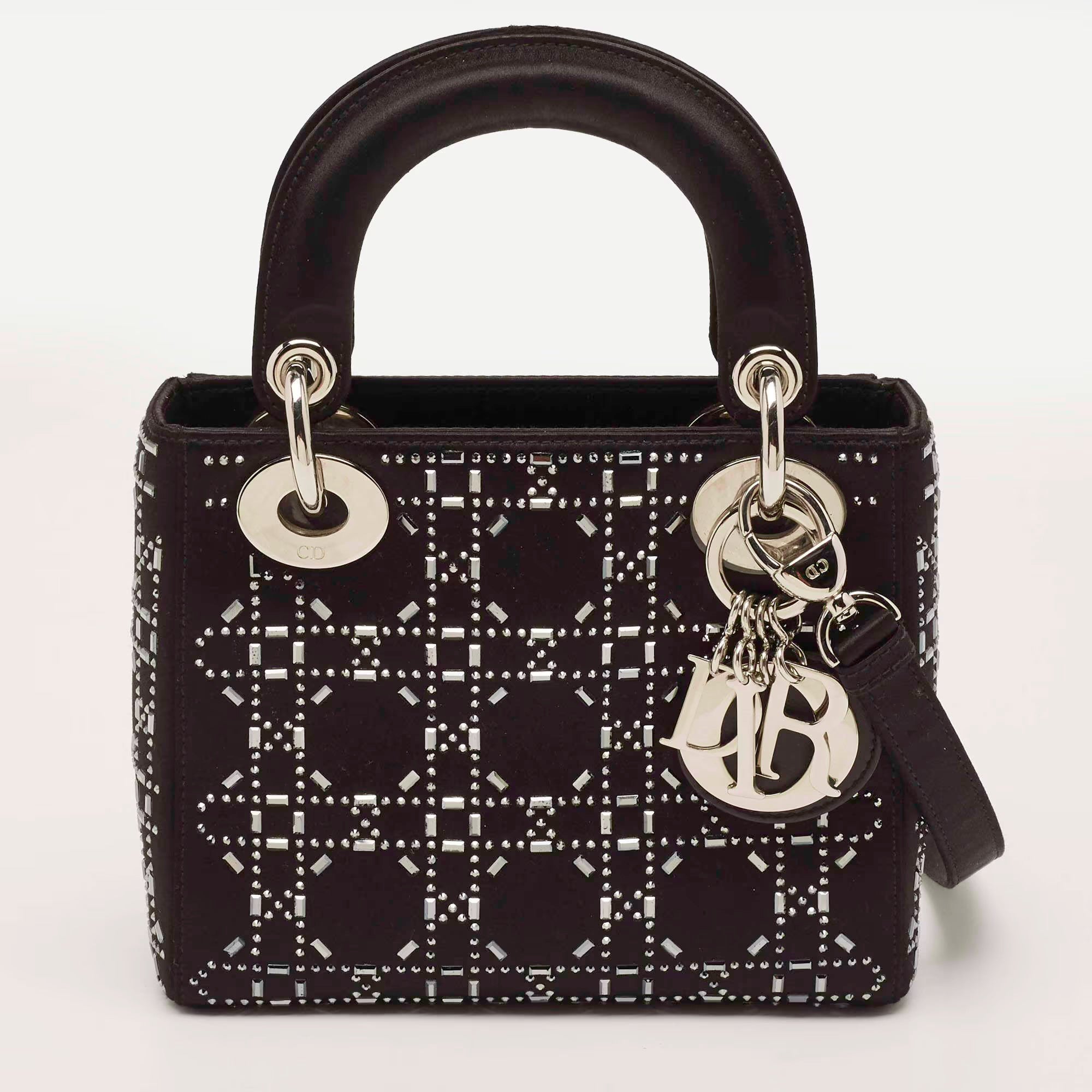 Dior Lady Dior Crystal Mini Black Cannage Satin Tote