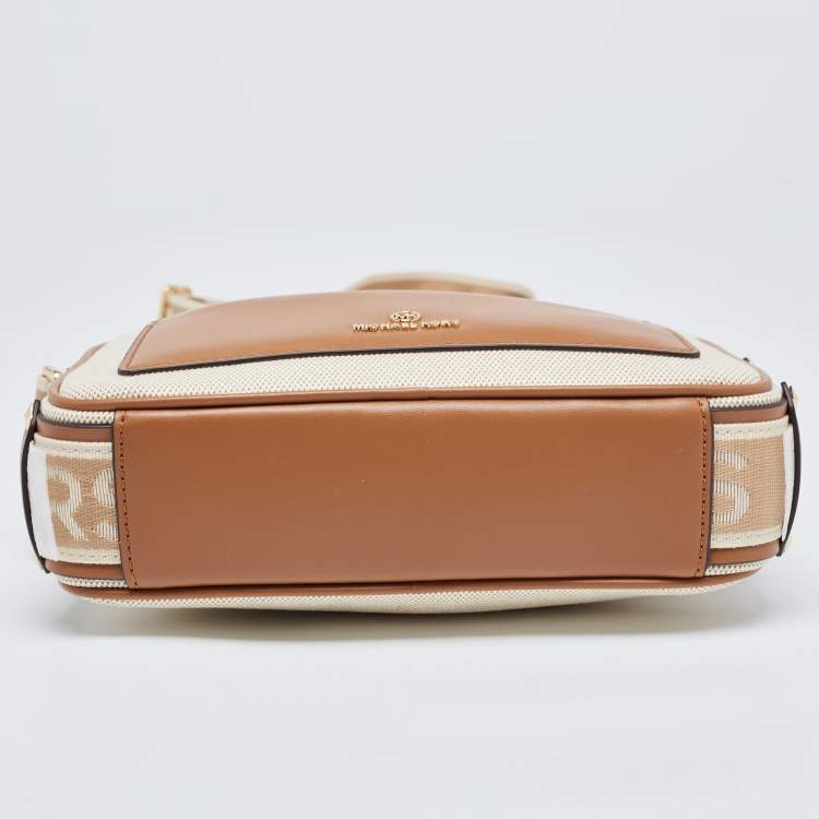 Michael Kors Beige/Tan Canvas And Leather Maeve Crossbody Bag