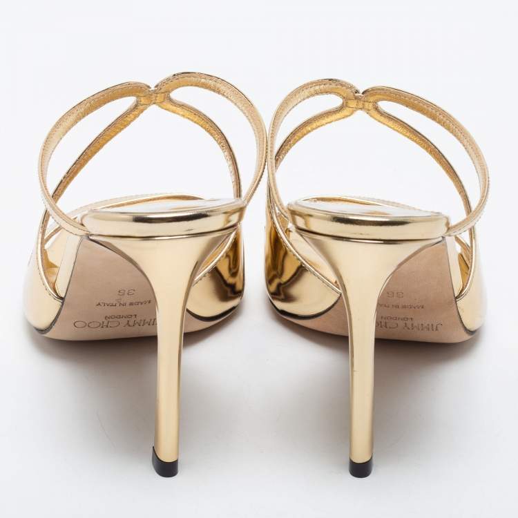 Jimmy Choo Metallic Gold Patent Leather Sandals Size 36