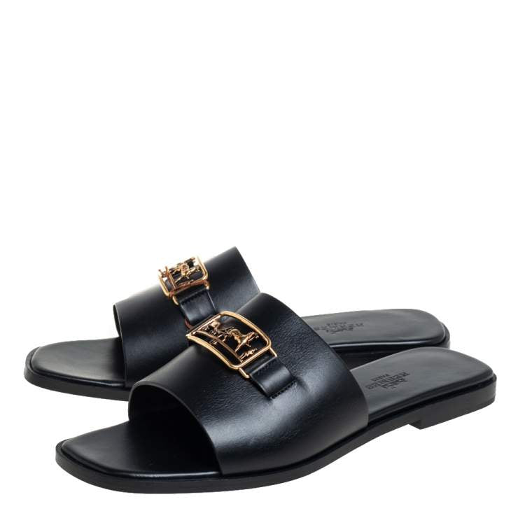 Hermès Black Leather Villa Sandals Size 38
