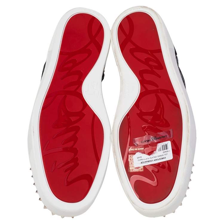 Christian Louboutin Black/Silver Leather And Woven Fabric Spikes Orlato Flat Sneakers Size 44.5