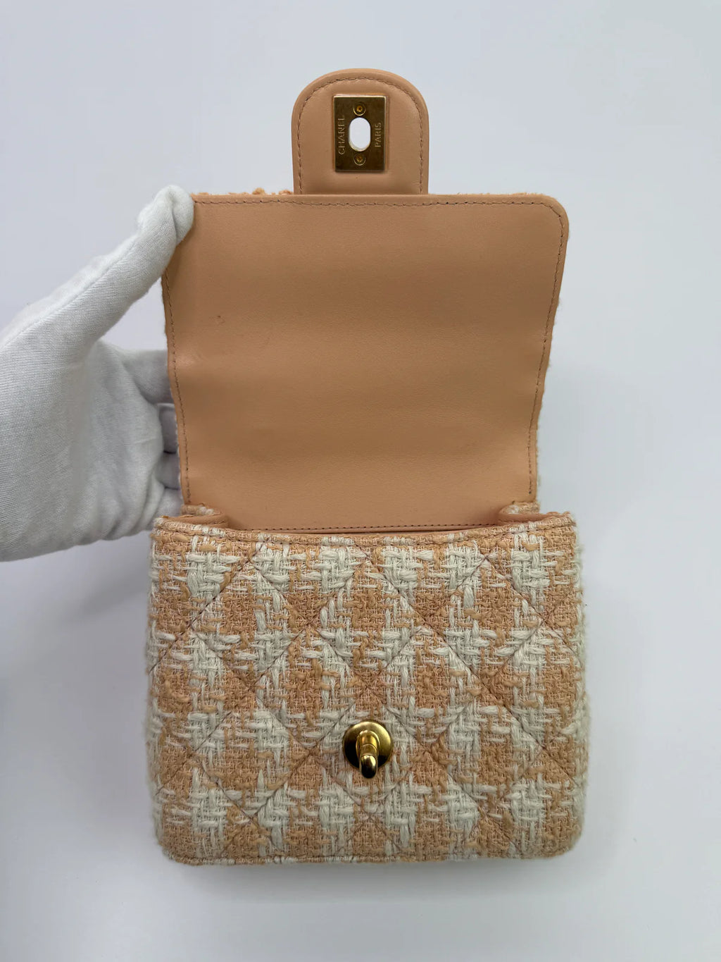 CHANEL MINI SQUARE FLAP WITH TOP HANDLE ANTIQUE GOLD HARDWARE