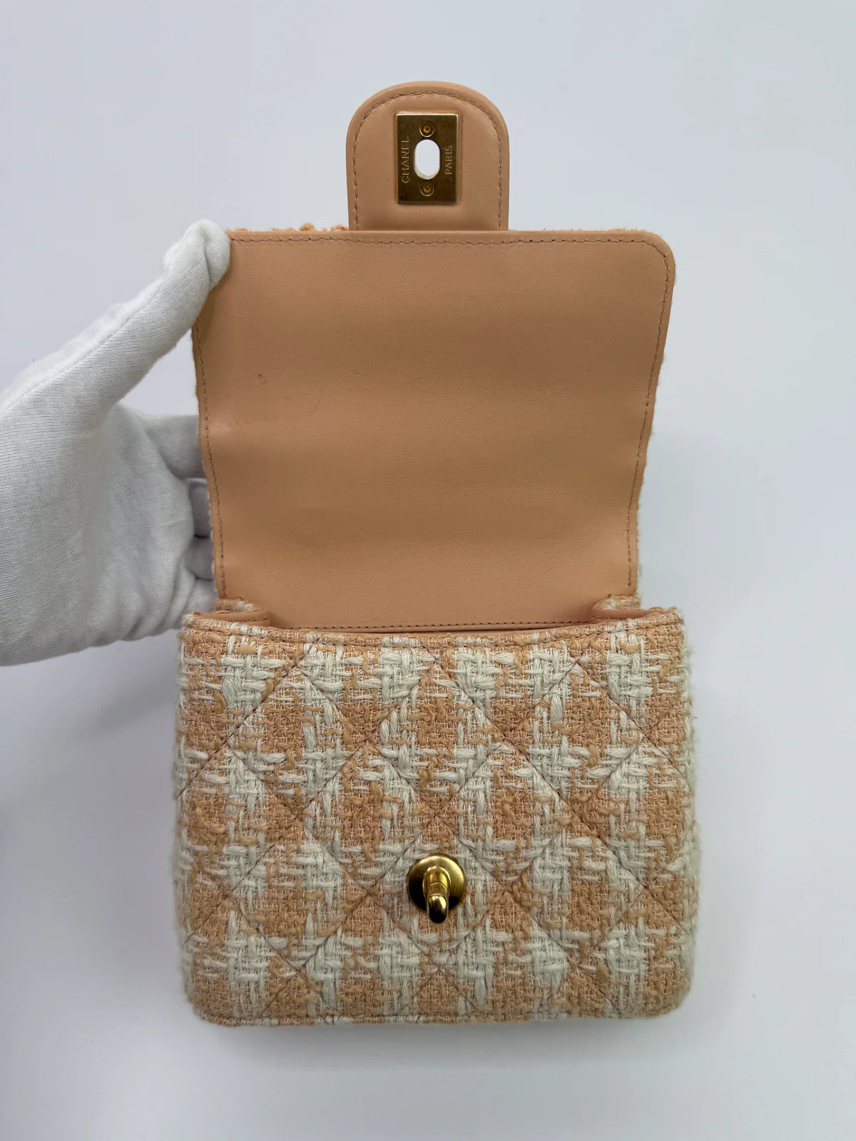 CHANEL MINI SQUARE FLAP WITH TOP HANDLE ANTIQUE GOLD HARDWARE