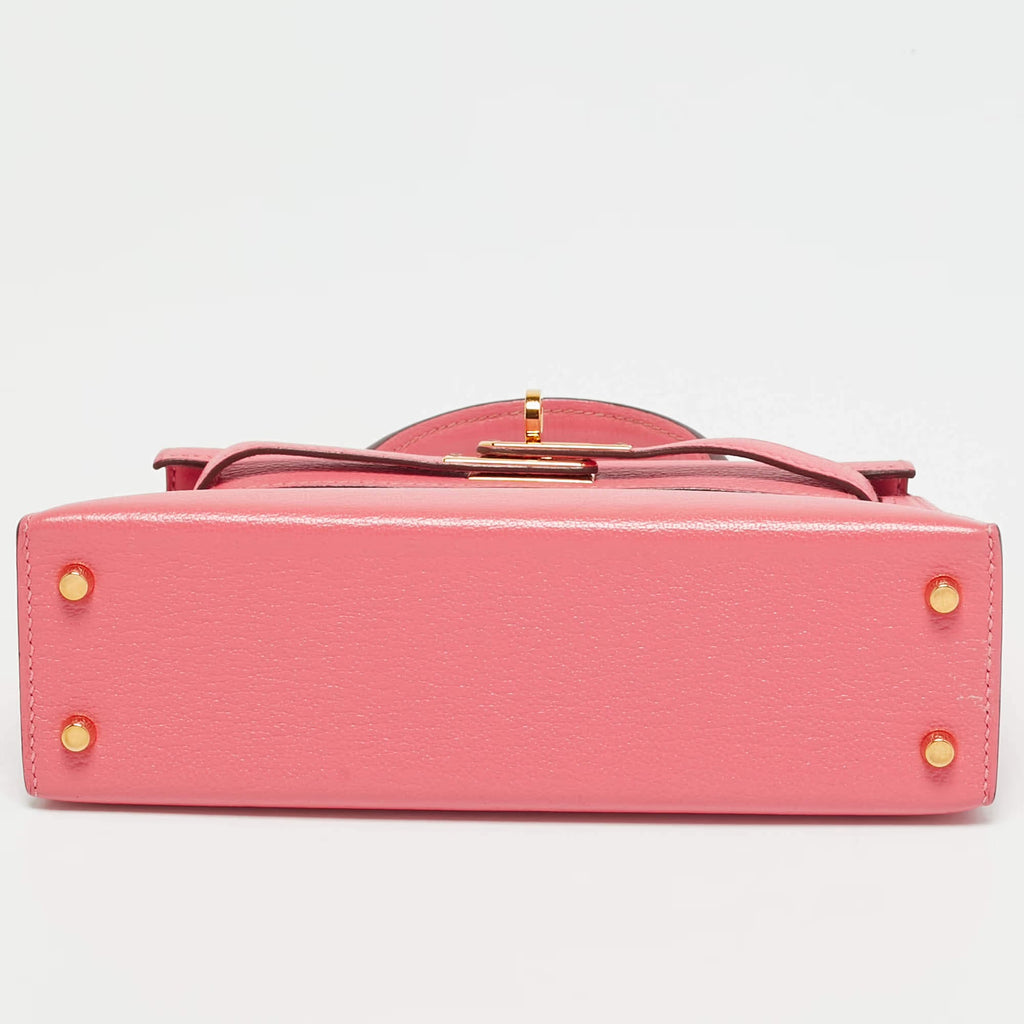 Hermes Kelly II Sellier Mini 20 Gold Finish Rose Azalee Chevre Leather Top Handle Bag