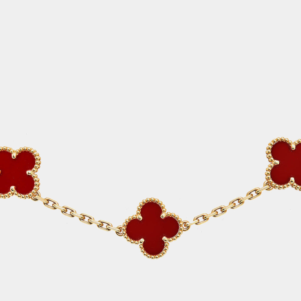 Van Cleef & Arpels Vintage Alhambra 18k Yellow Gold Carnelian 5 Motif Station Bracelet