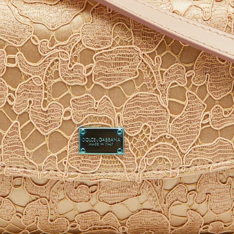 Dolce & Gabbana Beige Lace and Satin Sicily Flap Clutch