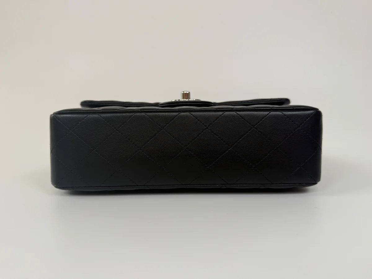CHANEL SMALL CLASSIC DOUBLE FLAP IN BLACK LAMBSKIN LEATHER WITH SHW