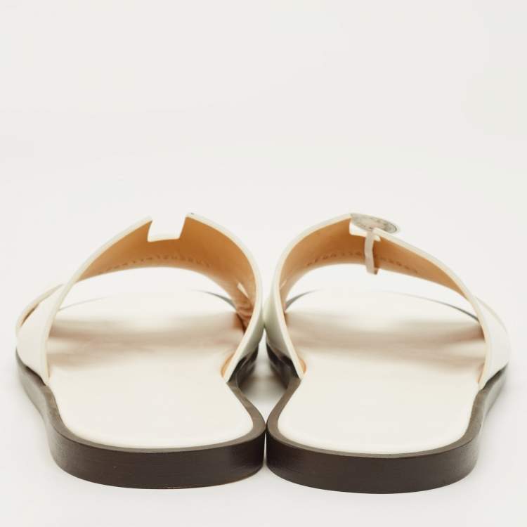 Hermès Izmir Size 44.5 White Leather Slide Sandals
