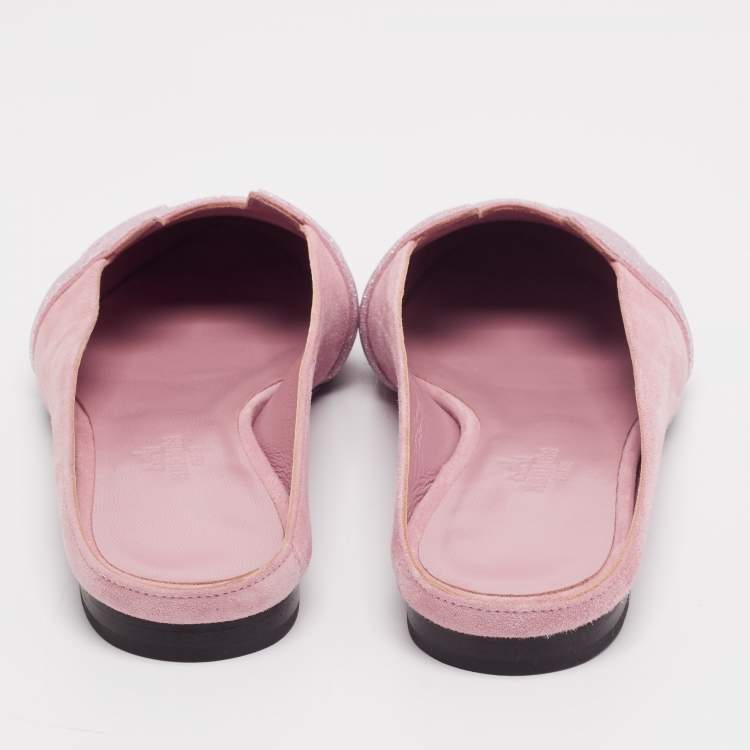 Hermes Pink Glitter And Suede Roxane Mule Flats Size 36