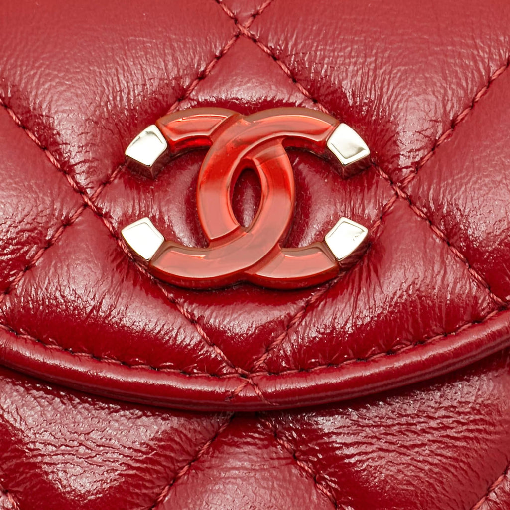 Chanel Red Quilted Leather CC Flap Wrist Coin Purse