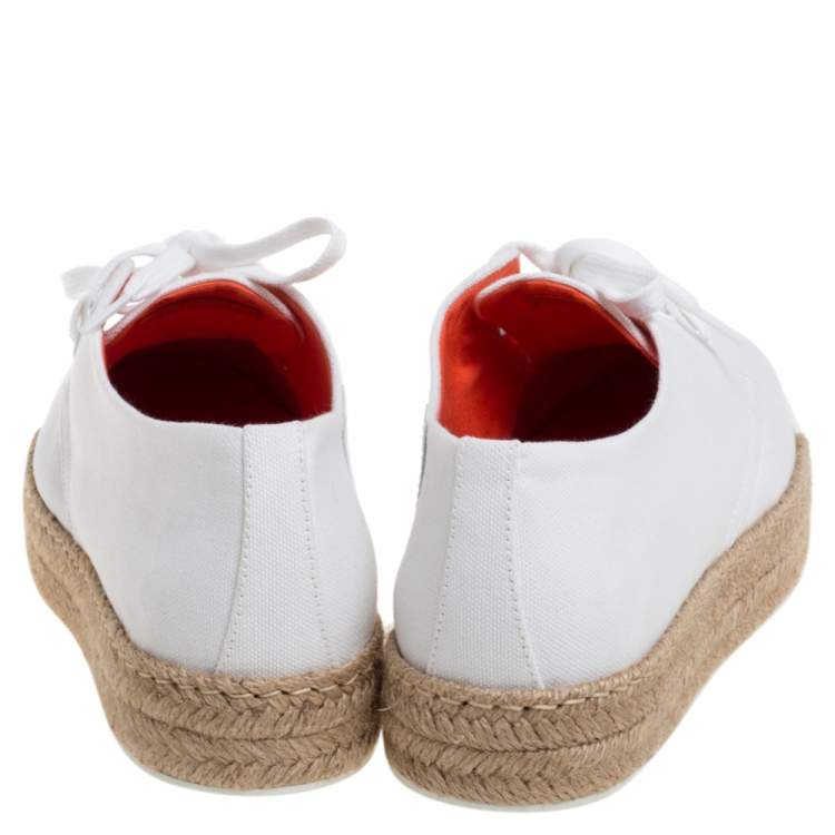 Hermes White Canvas Rosa Espadrille Sneakers Size 39