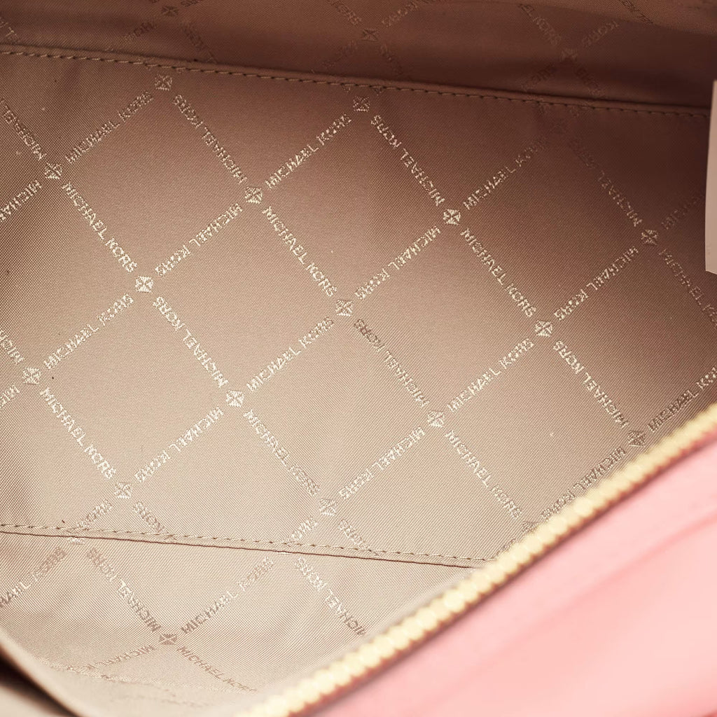 Michael Kors Tea Rose/Beige Signature Coated Canvas Medium Travel Duffle Bag