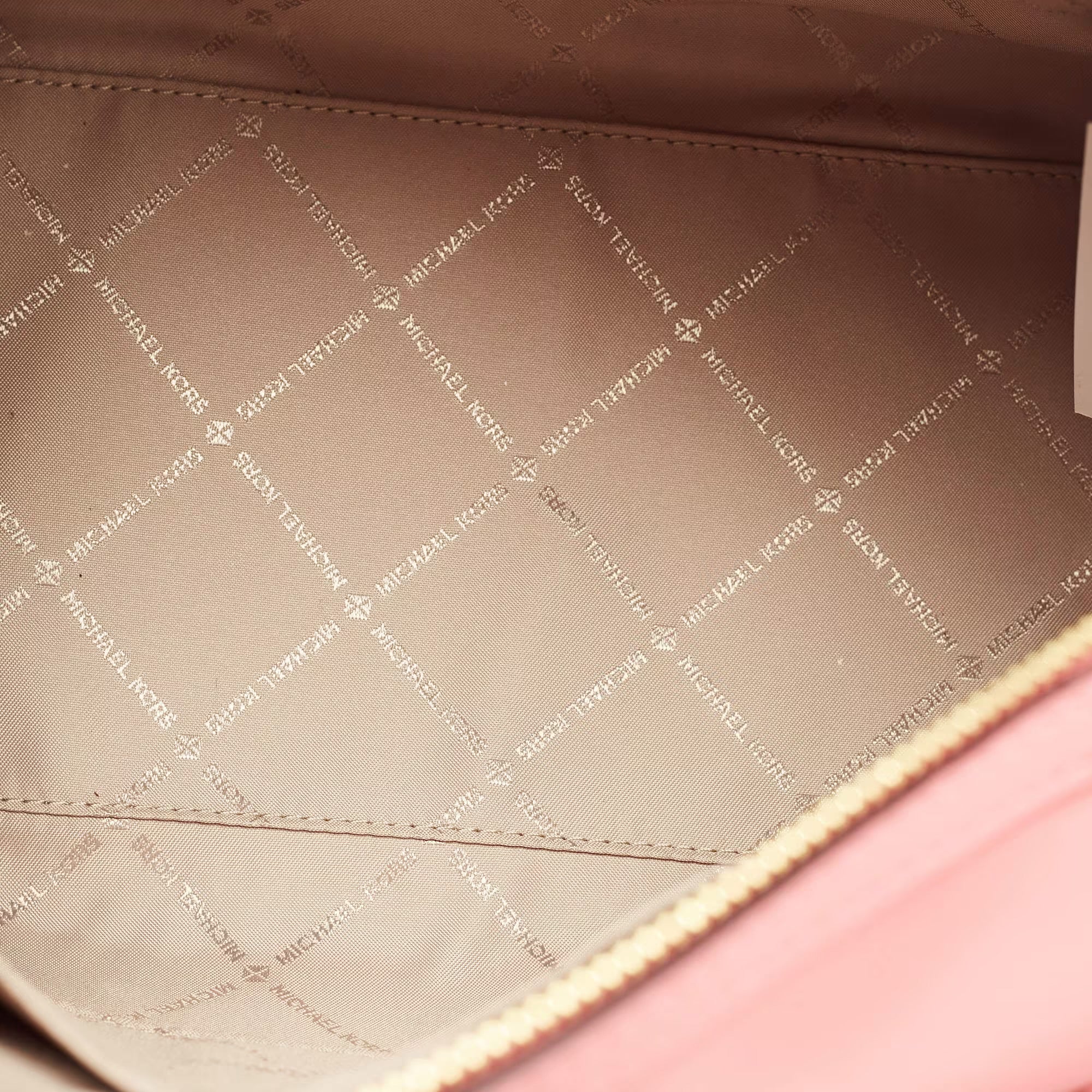 Michael Kors Tea Rose/Beige Signature Coated Canvas Medium Travel Duffle Bag