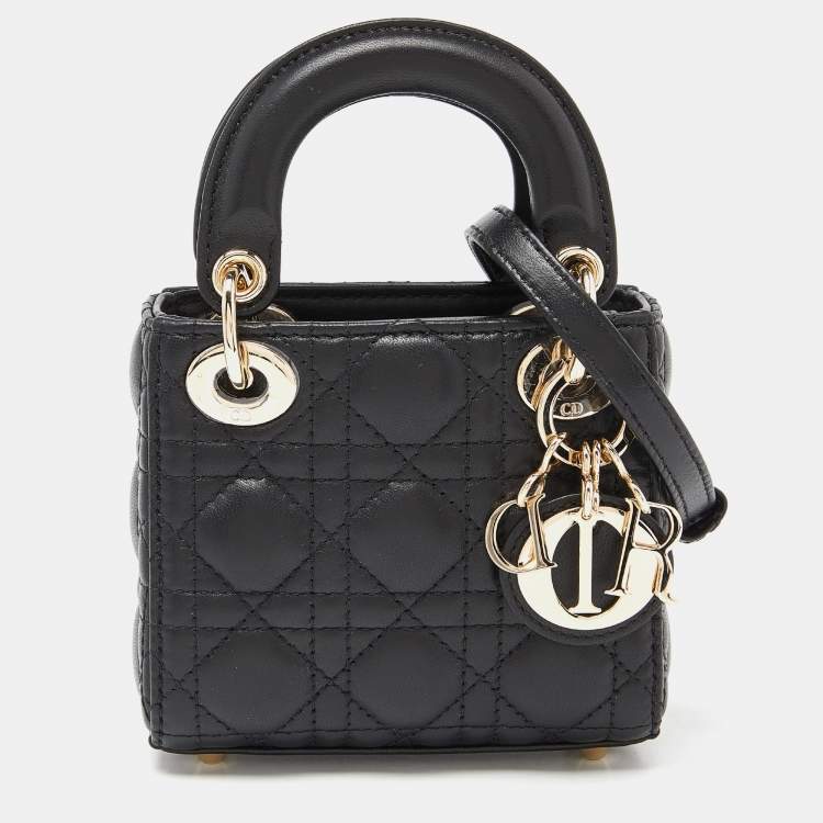 Dior Black Cannage Leather Micro Lady Dior Tote