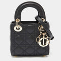 Dior Black Cannage Leather Micro Lady Dior Tote