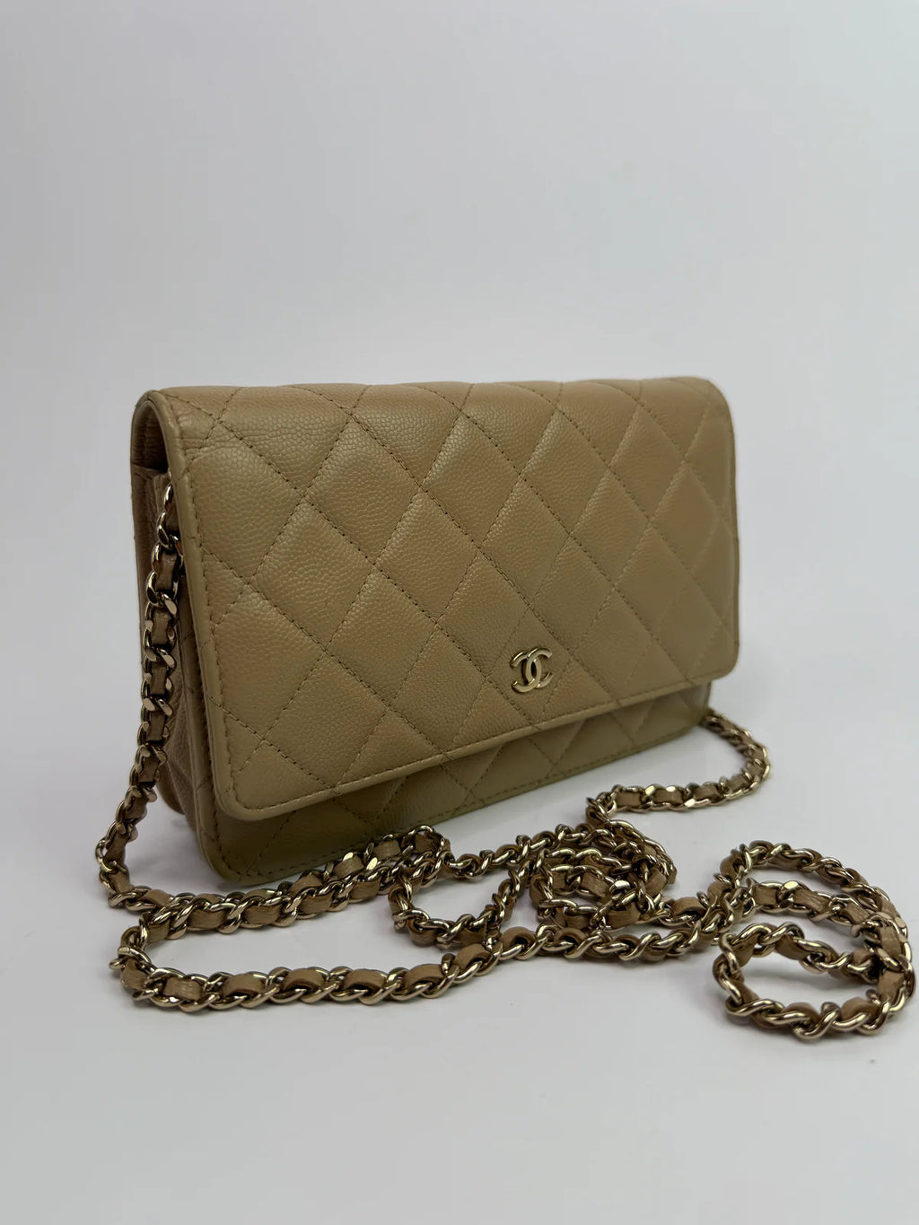CHANEL WALLET ON CHAIN BEIGE CAVIAR LEATHER GHW
