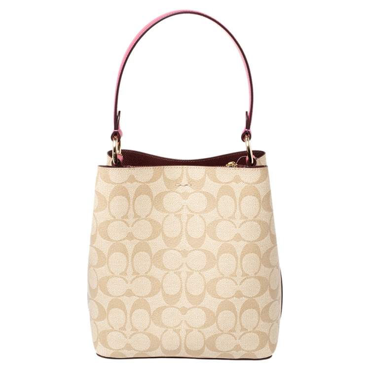 Coach Beige/Pink Signature Coated Canvas and Leather Small Town Bucket Bag