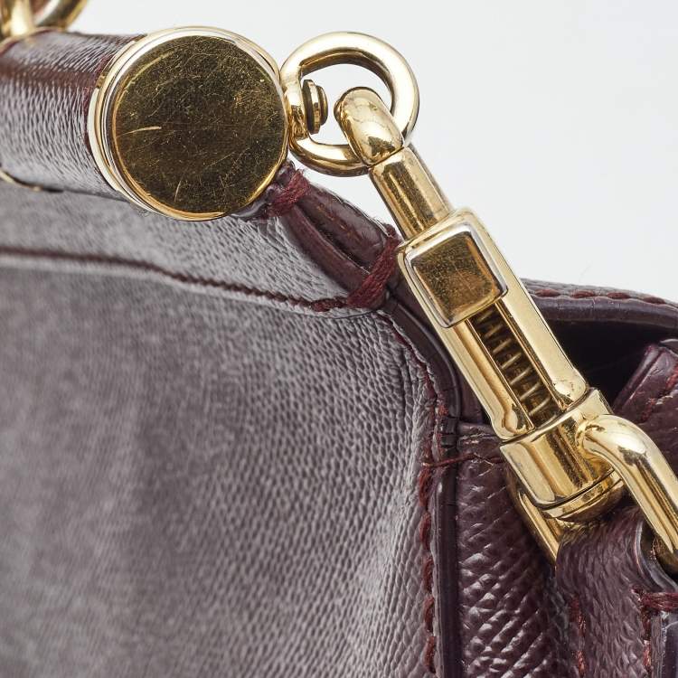 Dolce & Gabbana Burgundy Leather Medium Miss Sicily Top Handle Bag