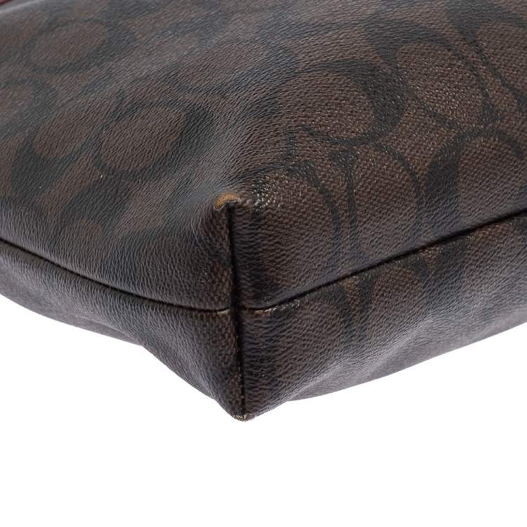 Coach Fuchsia/Brown Signature Coated Canvas and Leather Crossbody Bag