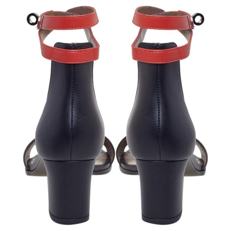 Hermes Black/Orange Leather Open Toe Ankle Strap Sandals Size 39