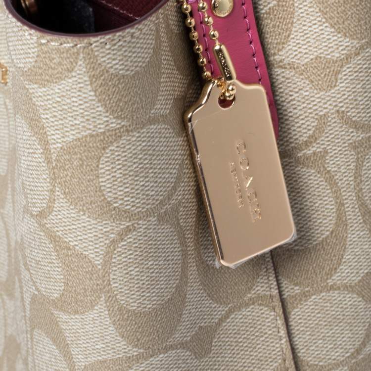 Coach Beige/Pink Signature Coated Canvas and Leather Small Town Bucket Bag