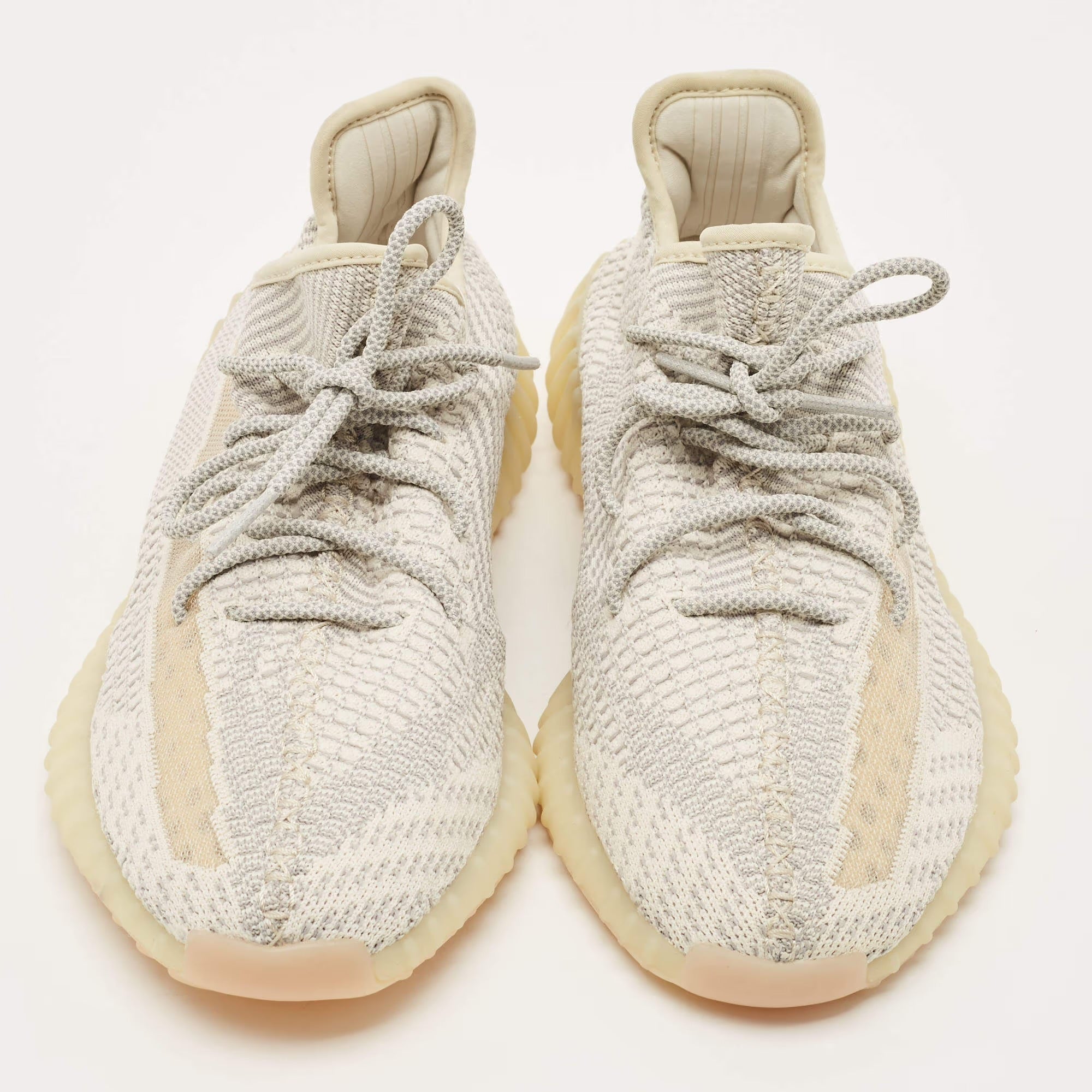 Yeezy x Adidas Boost 350 Natural V2 Size 45.5 Grey/White Knit Fabric Low Top Sneakers