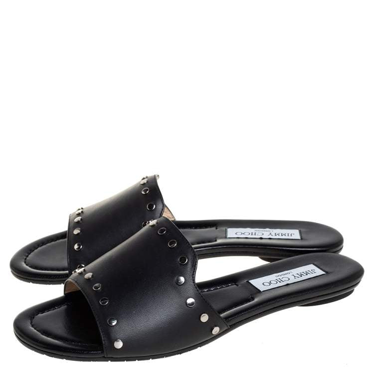 Jimmy Choo Black Leather Studded Nanda Mules Size 39