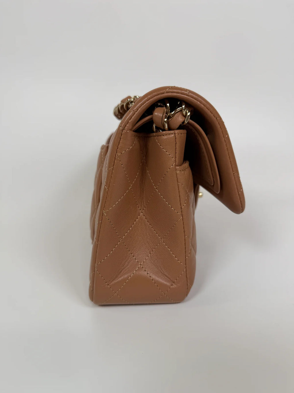 CHANEL SMALL CLASSIC DOUBLE FLAP IN BROWN LAMBSKIN LEATHER WITH GHW