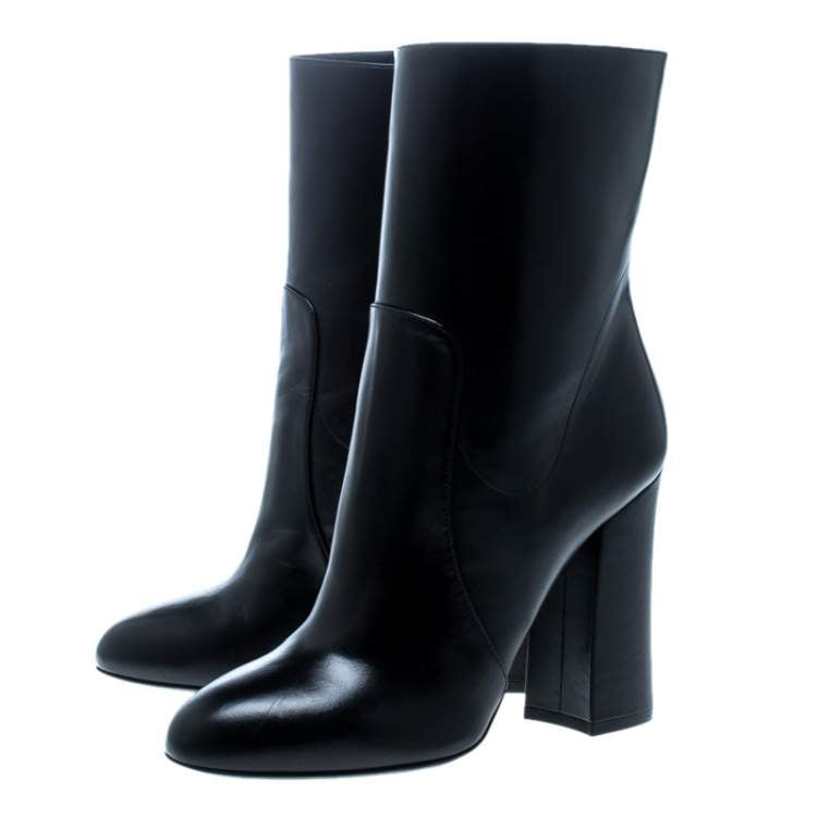 Dolce & Gabbana Black Leather Block Heel Ankle Boots Size 39
