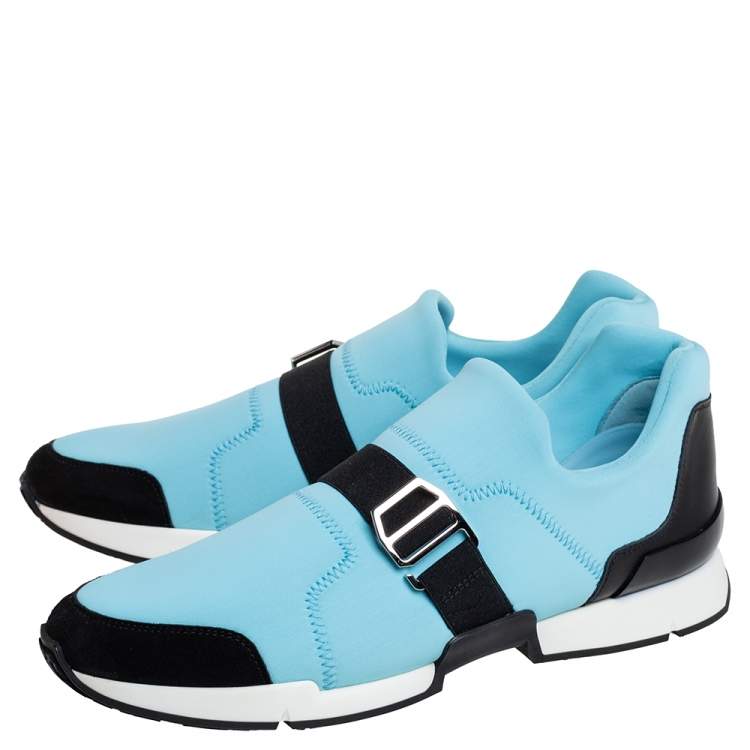 Hermes Blue/Black Neoprene And Suede Run Round Toe Sneakers Size 39
