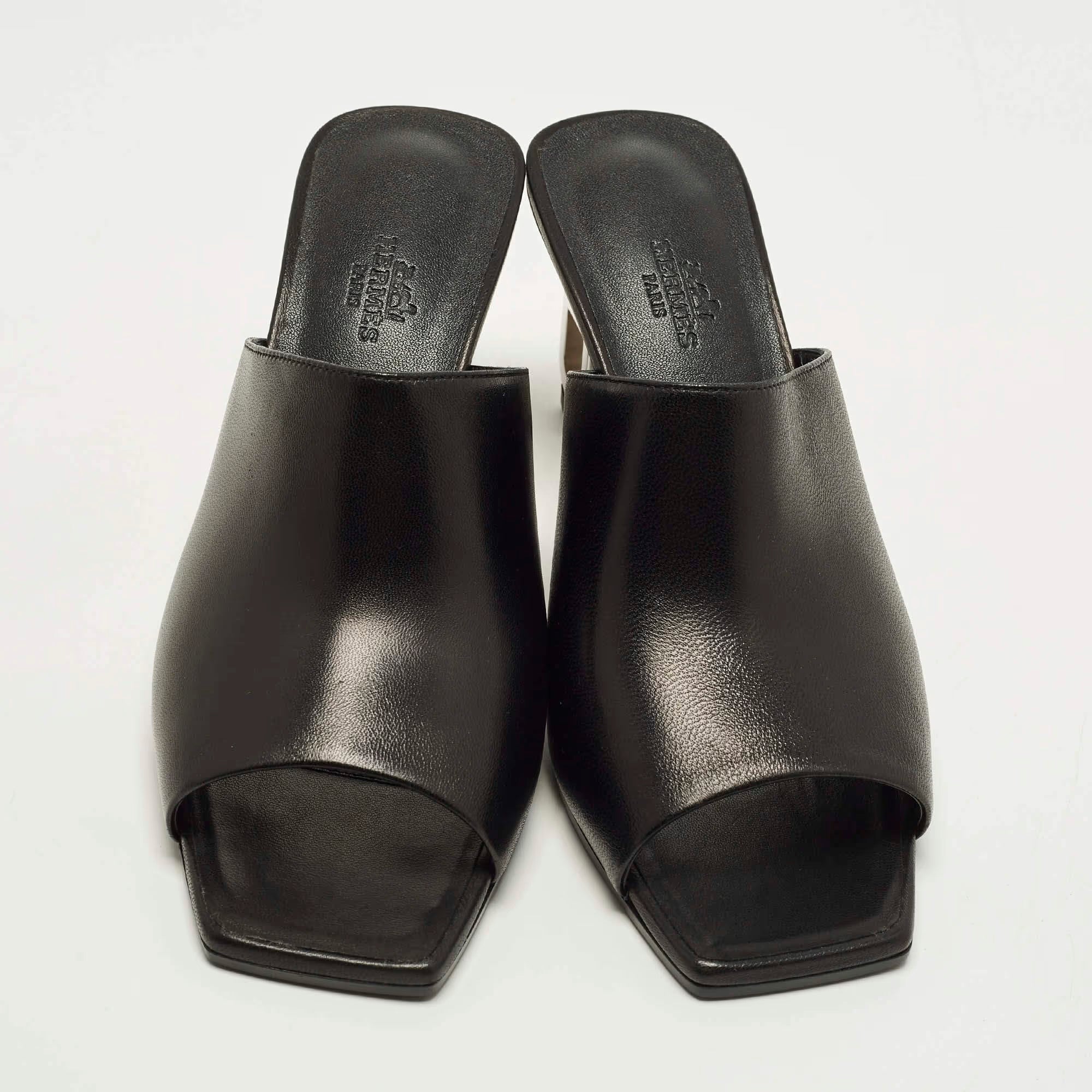 Hermès Iconique Size 39 Black Leather Slide Sandals