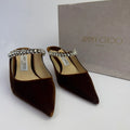 JIMMY CHOO BING TAN VELVET 65 HEELS (SIZE 39/UK6)