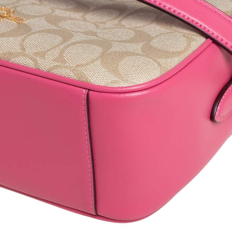 Coach Beige/Pink Signature Coated Canvas and Leather Jes Crossbody Bag