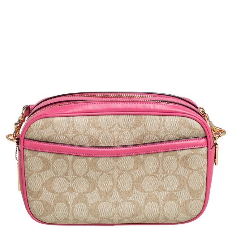 Coach Beige/Pink Signature Coated Canvas and Leather Jes Crossbody Bag
