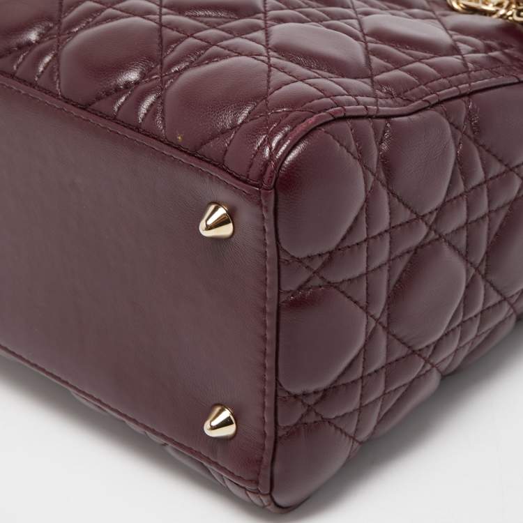 Dior Burgundy Cannage Leather Medium Lady Dior Tote