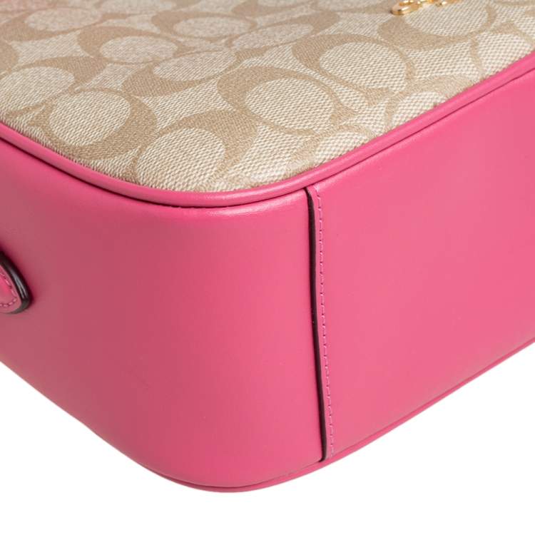 Coach Beige/Pink Signature Coated Canvas and Leather Jes Crossbody Bag