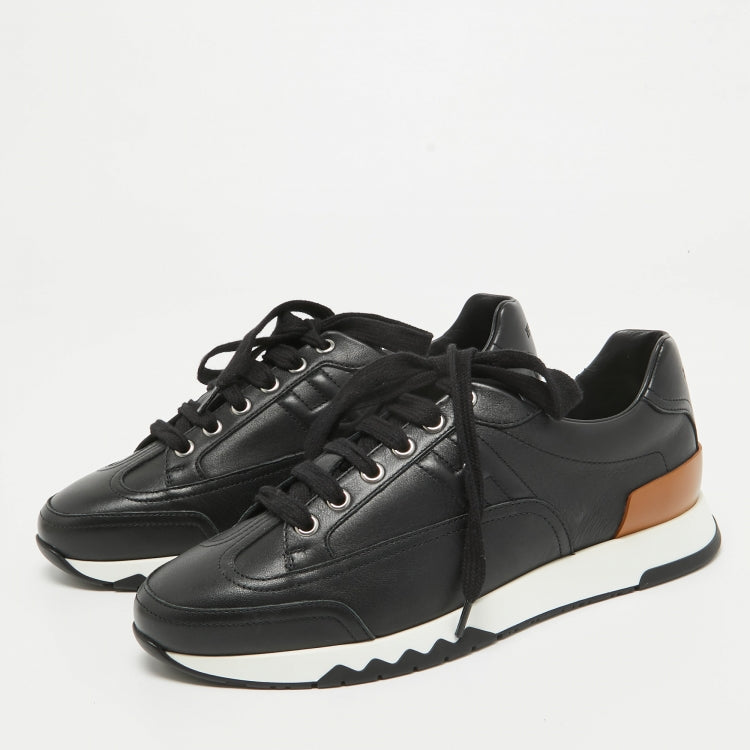 Hermes Black Leather Trail Sneakers Size 38.5