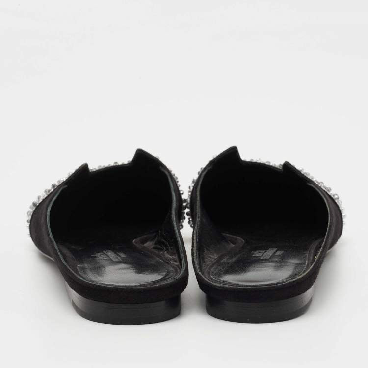 Hermes Black Suede Studded Roxane Mule Size 37